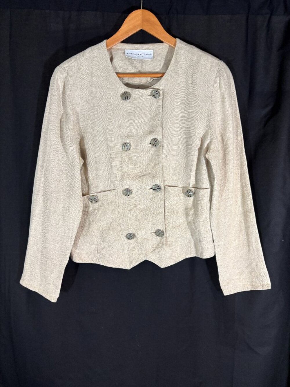 Vintage Adrienne Vittadini Linen Double Breasted Jacket Beige Neutral Minimalist